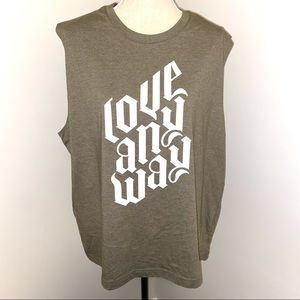 Preemptive Love olive green tank top "Love Anyway" graphic size XXL